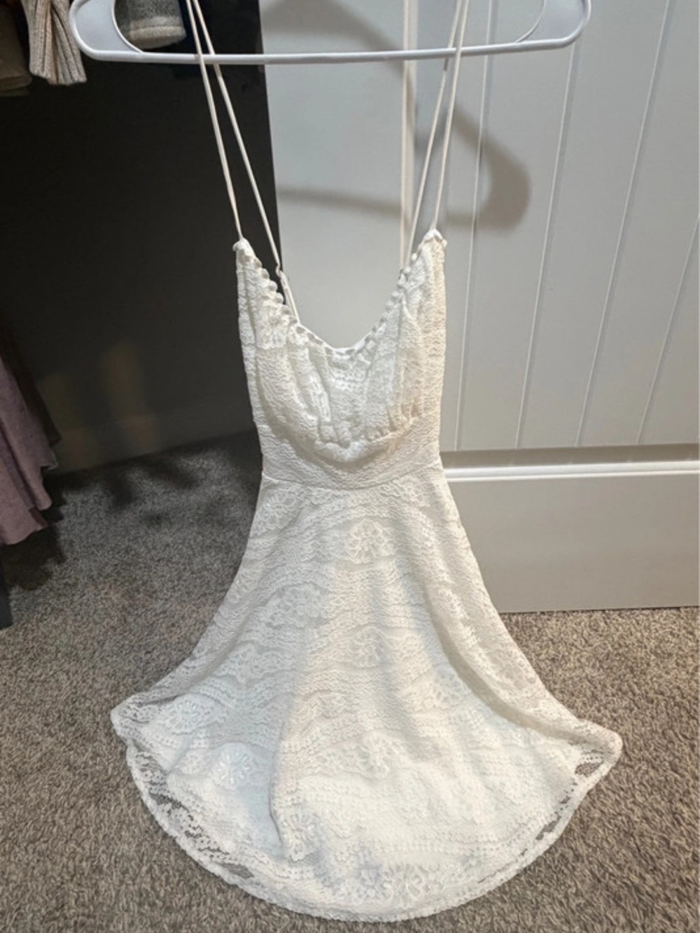 Lulu's White Lace Strap Spaghetti Mini Dress